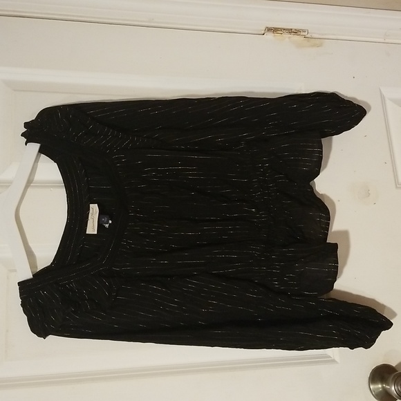 Universal Thread Tops - Fun & Fancy Universal Thread Long Sleeve Sheer Gold Glitter Thread Black Blouse